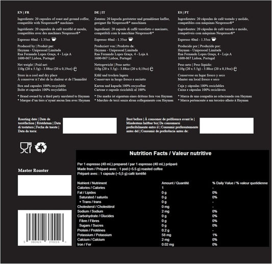 100 % Café Fazenda Sao Paulo du Brésil - Capsules de café compatibles avec les machines Nespresso Original Line - Coffret avec 20 capsules - © 2026 Le Grimoire Ancien