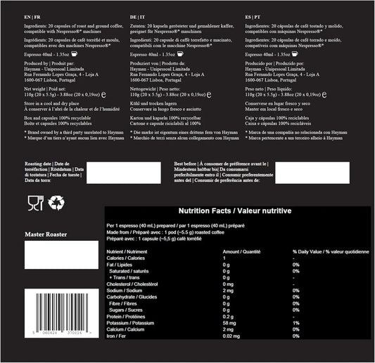 100 % Café Fazenda Sao Paulo du Brésil - Capsules de café compatibles avec les machines Nespresso Original Line - Coffret avec 20 capsules - © 2026 Le Grimoire Ancien