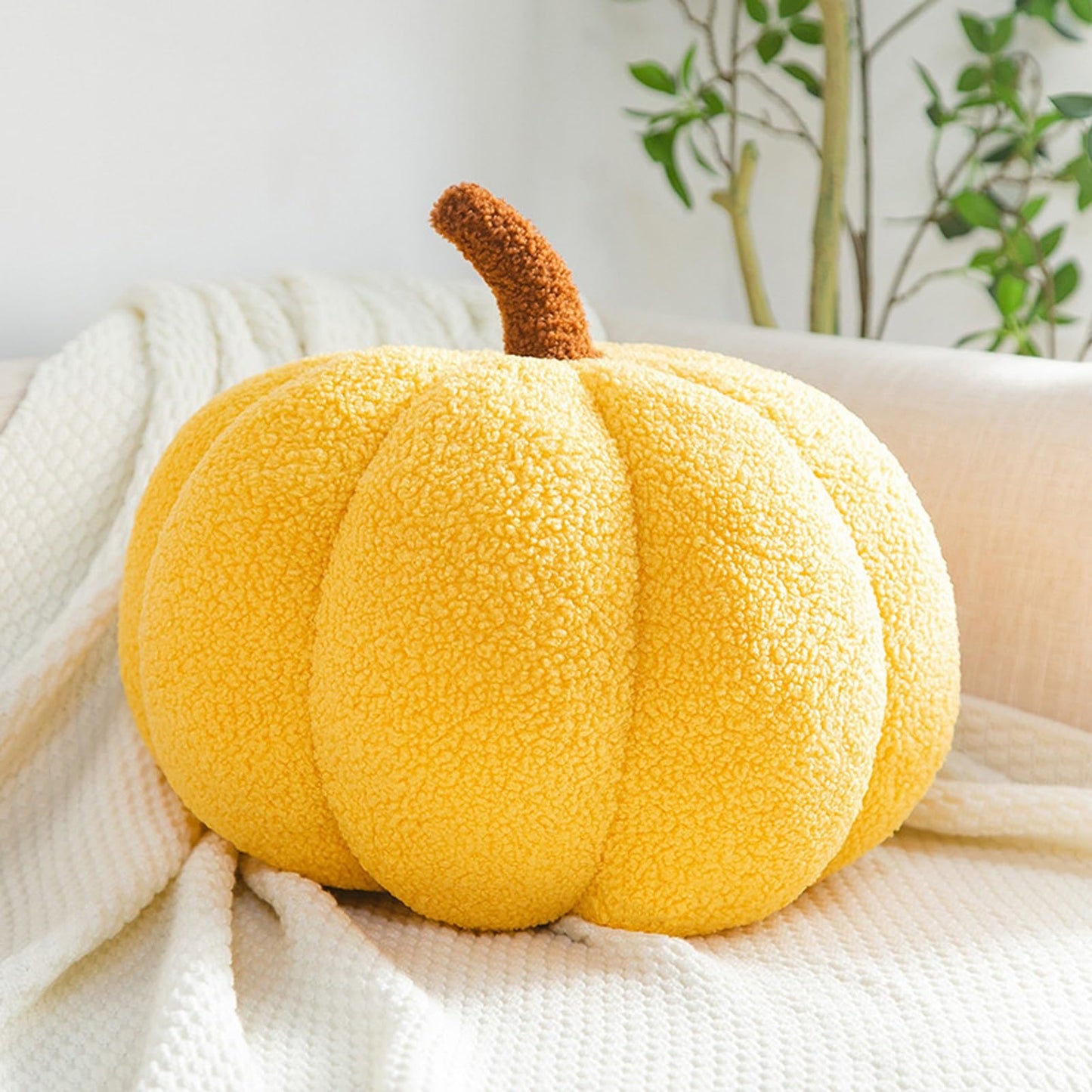 Coussin citrouille en velours Teddy – Décoration d'automne & Halloween