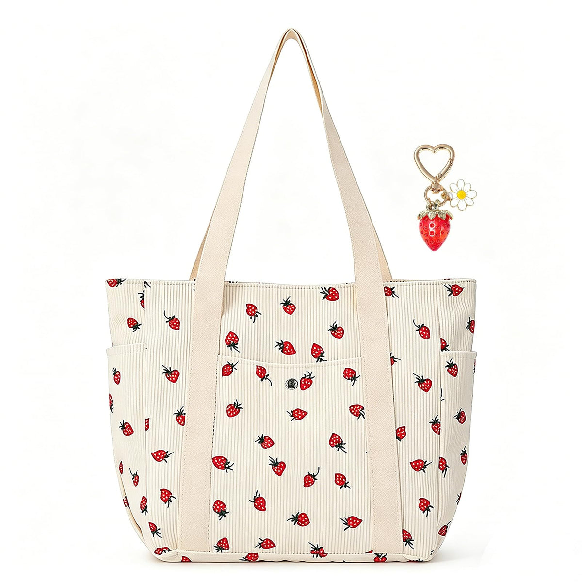 Sac bandoulière velours côtelé – motif fraise