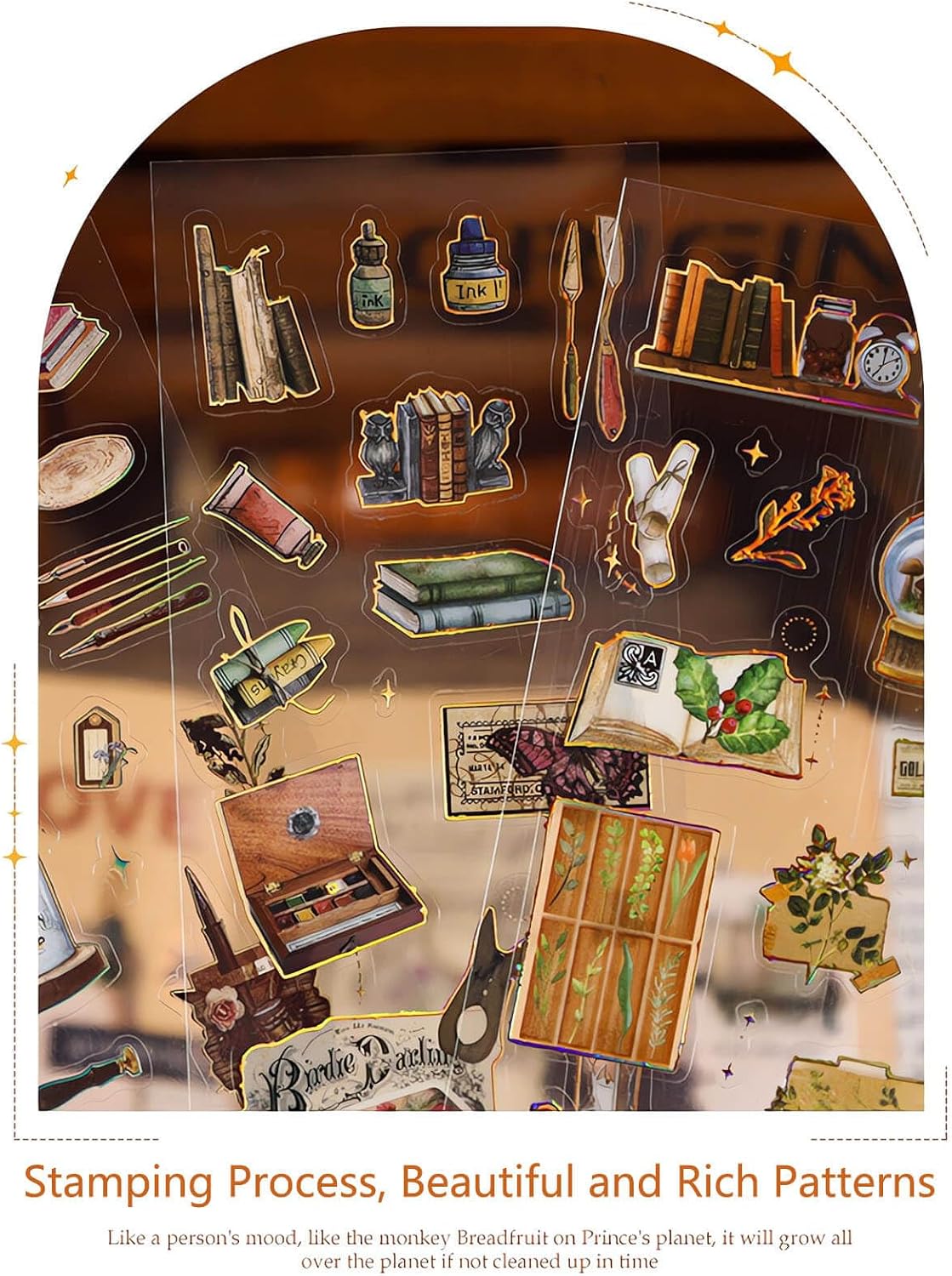 Autocollants vintage – Livres et curiosités – 12 feuilles