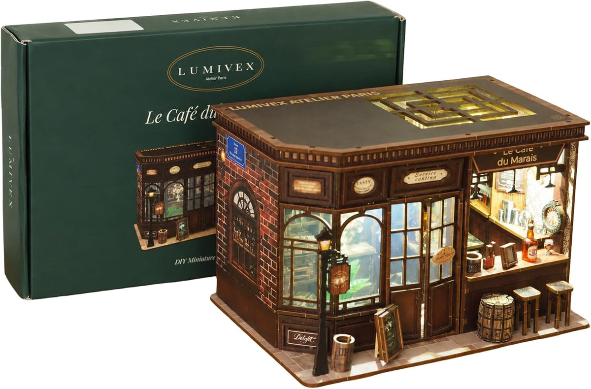 Book nook Le Café du Marais – Maquette en bois avec éclairage LED