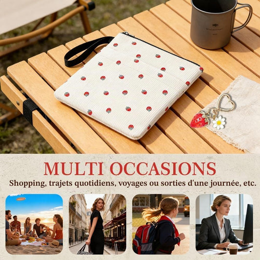 Sac bandoulière velours côtelé – motif fraise