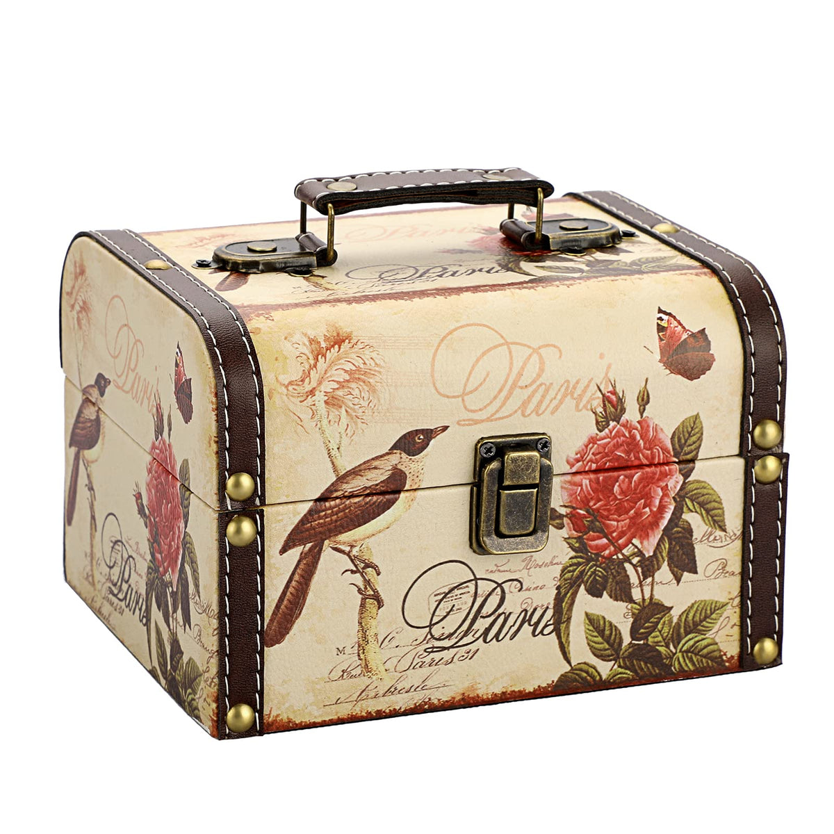Coffret au trésor rétro en bois et similicuir – Papillon