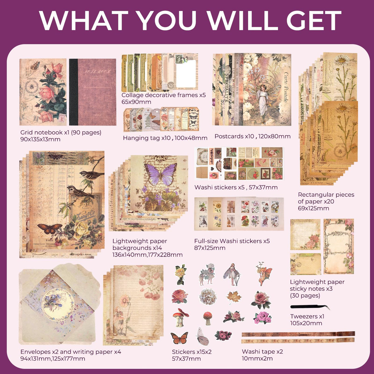 Kit de scrapbooking vintage – 185 pièces