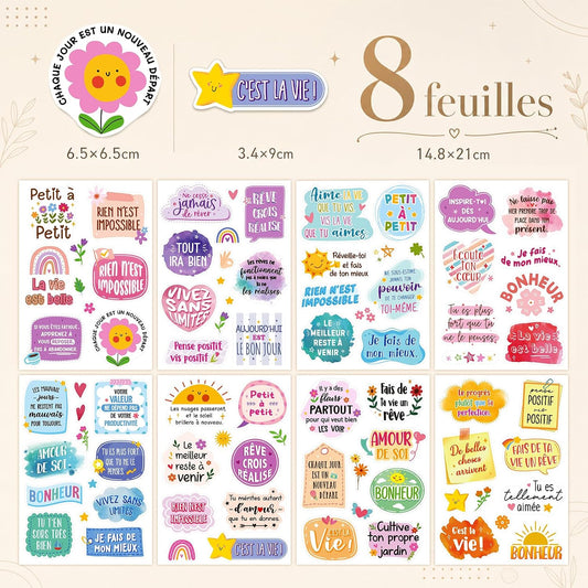 Autocollants inspirants en français – 8 feuilles