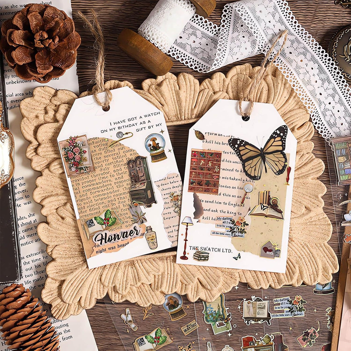 Autocollants vintage – Livres et curiosités – 12 feuilles