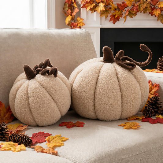 Lot de 2 coussins citrouille d'automne à rayures – Décoration Halloween & Thanksgiving