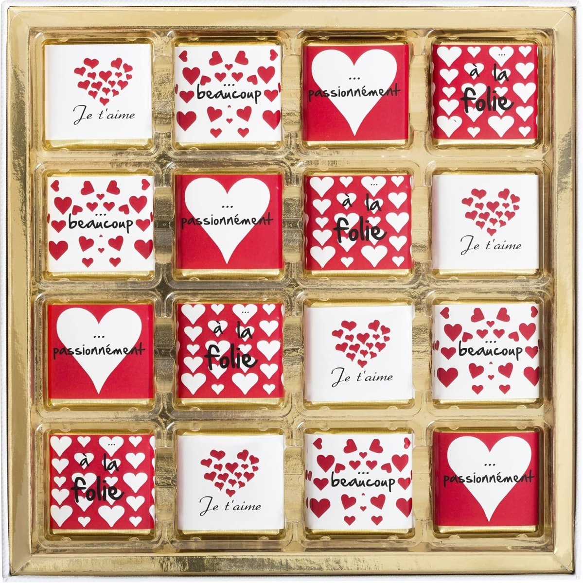 Boîte de Chocolats - Coffret de 32 carrés de chocolat individuels pour lui dire "Je t’aime" - © 2026 Le Grimoire Ancien