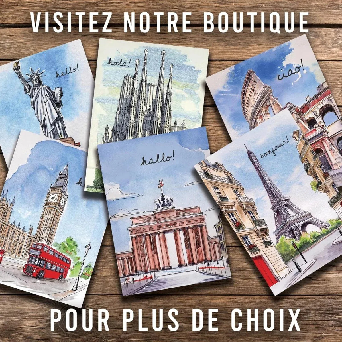 Edition Colibri Cartes Postales de Paris – Illustration Aquarelle de la Tour Eiffel – Bonjour | Lot de 10 cartes plates (A6) – Verso à écrire - © 2026 Le Grimoire Ancien