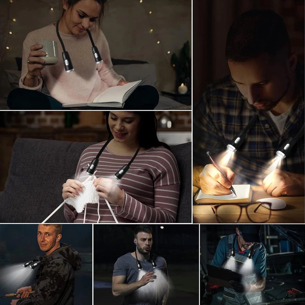 Lampe de lecture LED suspendue au cou, rechargeable par USB/AAA, protection des yeux, lampe de livre pour la lecture nocturne, la course à pied - Le Grimoire Ancien