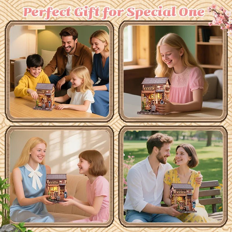 Maison miniature en bois pour bibliothèque - Le Grimoire Ancien