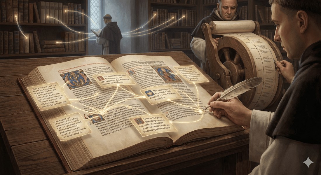 La Bibliothèque médiévale comme « Internet au ralenti » (Le Wiki de Parchemin) - © 2026 Le Grimoire Ancien