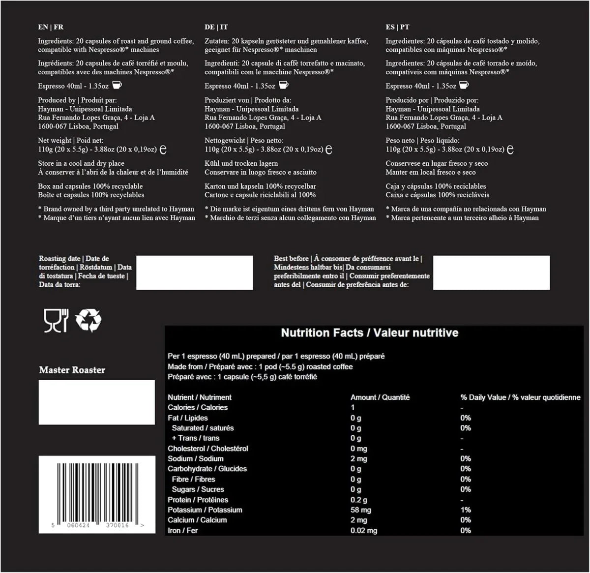 100 % Café Fazenda Sao Paulo du Brésil - Capsules de café compatibles avec les machines Nespresso Original Line - Coffret avec 20 capsules - © 2026 Le Grimoire Ancien