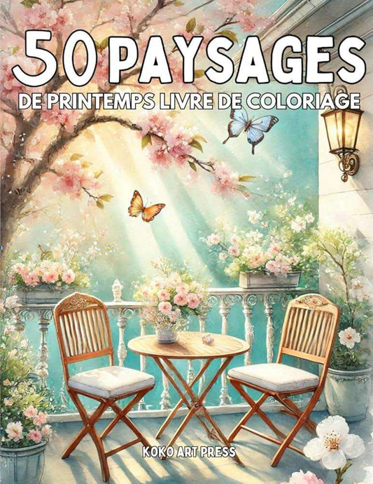 50 Paysages de Printemps - Livre de coloriage de scènes et nature (French Edition) - © 2026 Le Grimoire Ancien