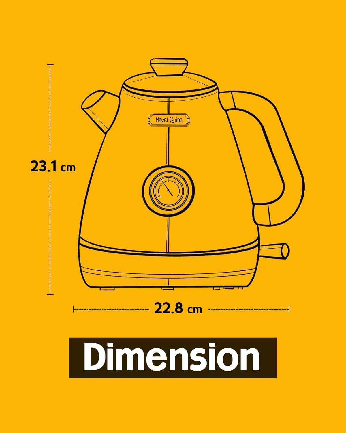 Hazel Quinn Bouilloire Électrique Rétro avec Thermomètre, Entièrement en Acier Inoxydable sans Plastique, Bouilloire Sans Fil, Arrêt Automatique, 2200 W, 1,7 L, Sans BPA, Vintage Design, Blanc Perle