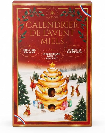 Calendrier de l'Avent 2026 — 24 mini miels aromatisés en sticks - 100 % Français