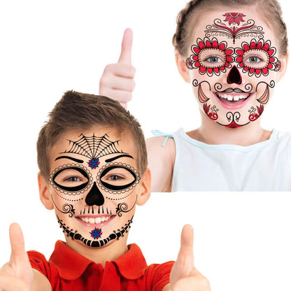 Tatouages temporaires Halloween visage – Lot de 8 Feuilles