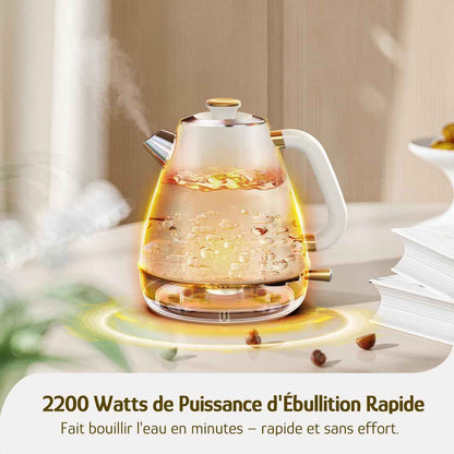 Hazel Quinn Bouilloire Électrique Rétro avec Thermomètre, Entièrement en Acier Inoxydable sans Plastique, Bouilloire Sans Fil, Arrêt Automatique, 2200 W, 1,7 L, Sans BPA, Vintage Design, Blanc Perle