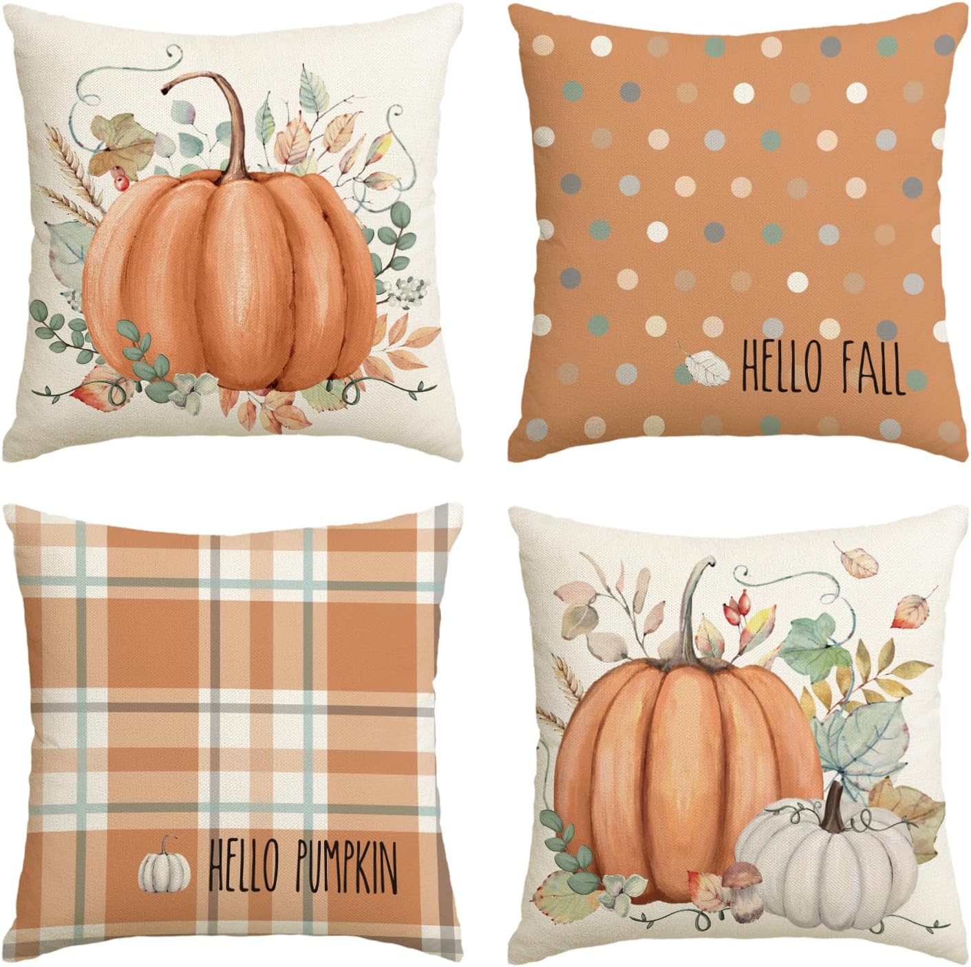 Housses de coussin Automne – Citrouilles & Feuilles | Lot de 4