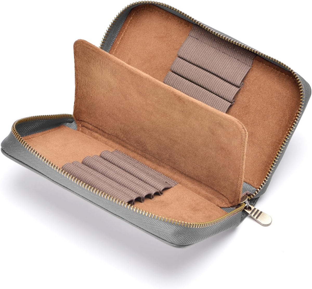 Étui à stylos en cuir - 10 fentes avec pochette zippée – Fait main