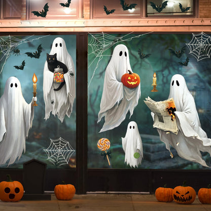 Autocollants de fenêtre Halloween – Lot de 4 feuilles grand format