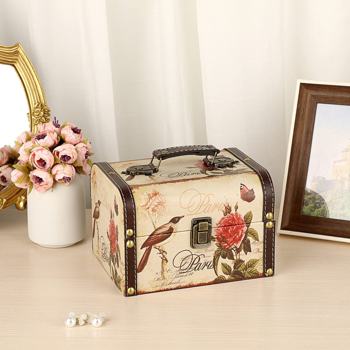 Coffret au trésor rétro en bois et similicuir – Papillon
