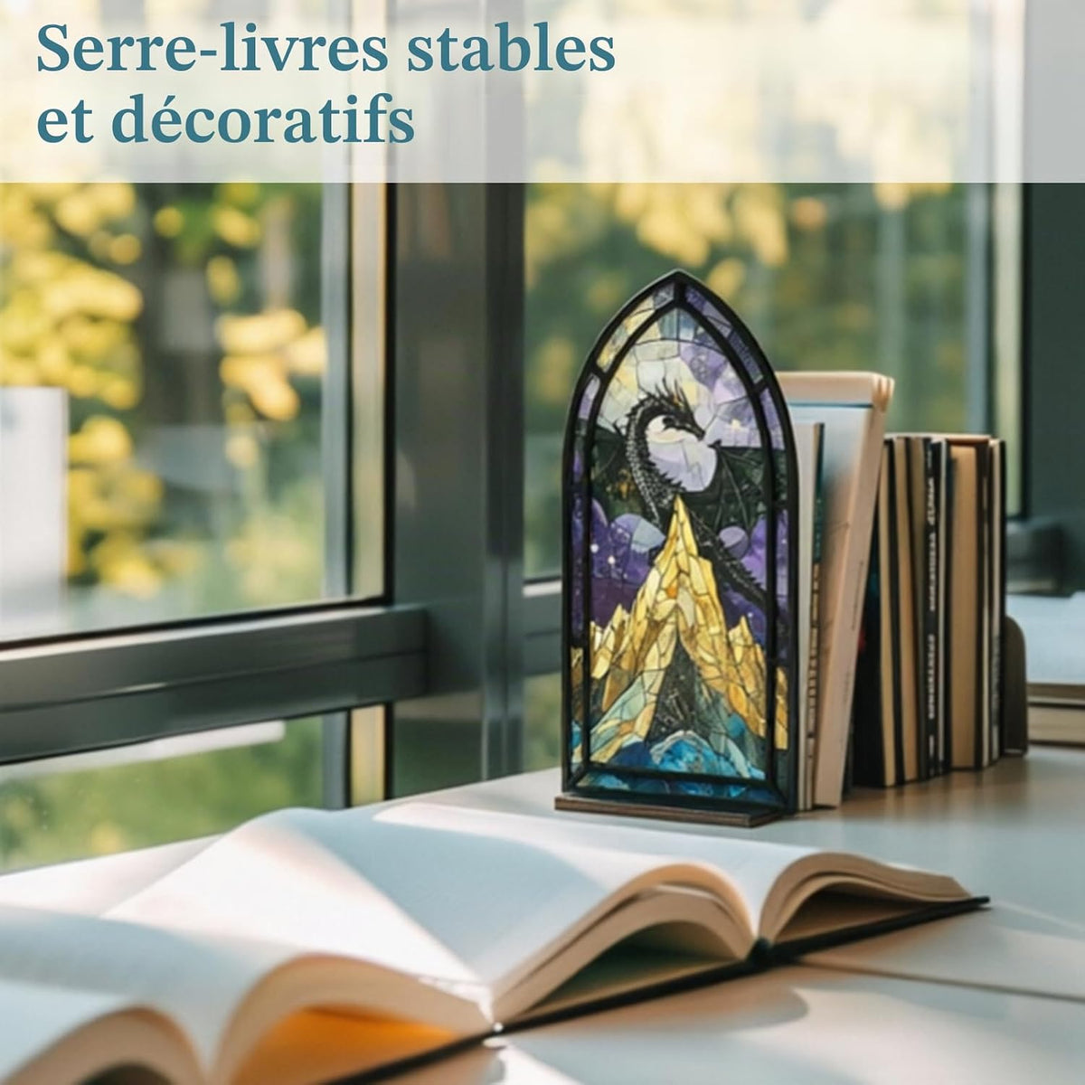 Serre-livres Dragon – Effet vitrail gothique