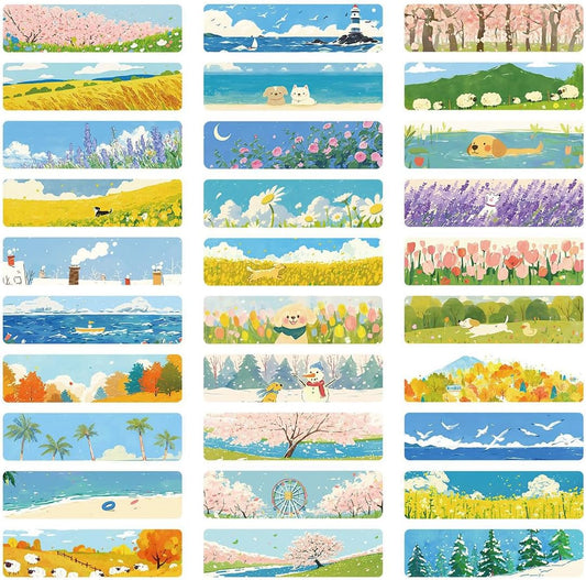 30 marque-pages paysages peints – lot illustré