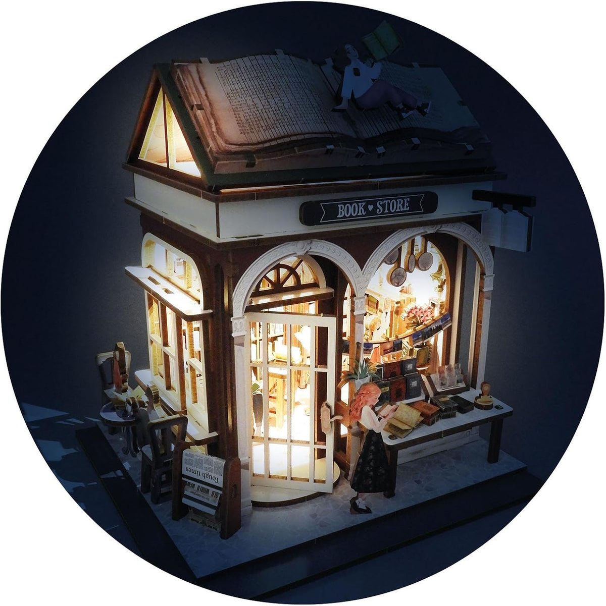 Diorama Librairie miniature en bois avec LED – Kit DIY 148 pièces | Buki