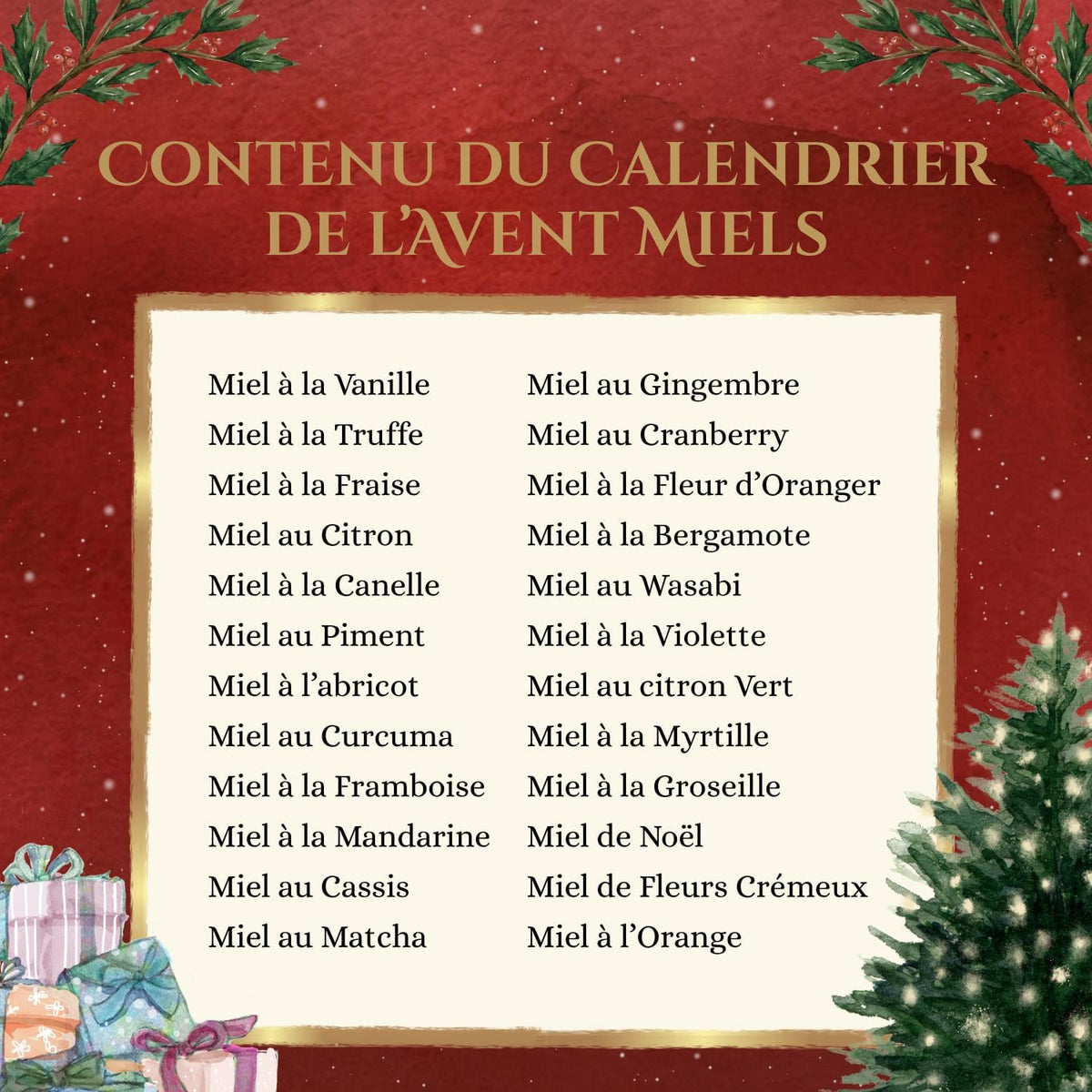 Calendrier de l'Avent 2026 — 24 mini miels aromatisés en sticks - 100 % Français