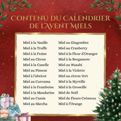 Calendrier de l'Avent 2026 — 24 mini miels aromatisés en sticks - 100 % Français