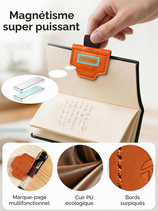 Signets magnétiques en cuir PU avec porte-stylo – Lot de 4 ou 6