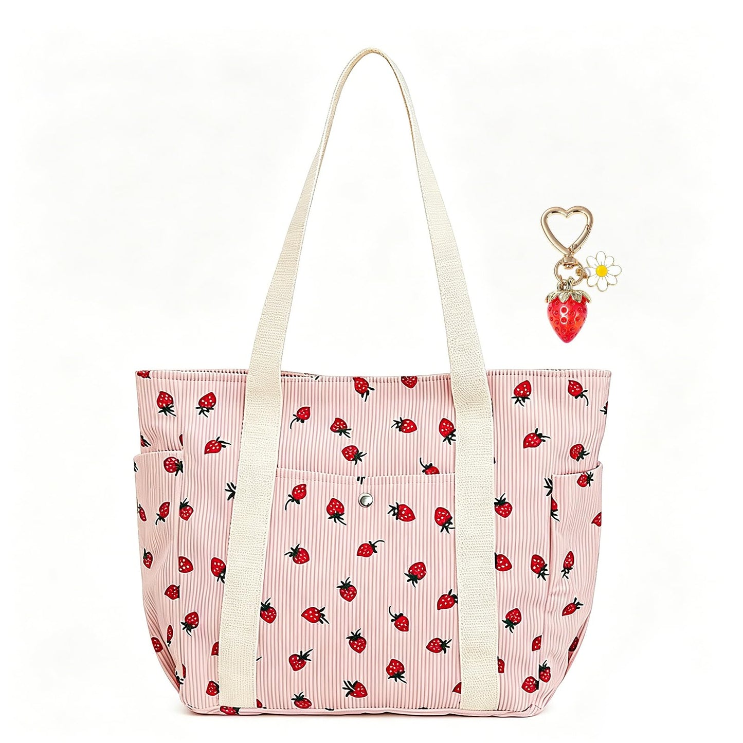 Sac bandoulière velours côtelé – motif fraise