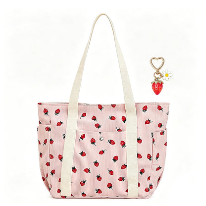 Sac bandoulière velours côtelé – motif fraise
