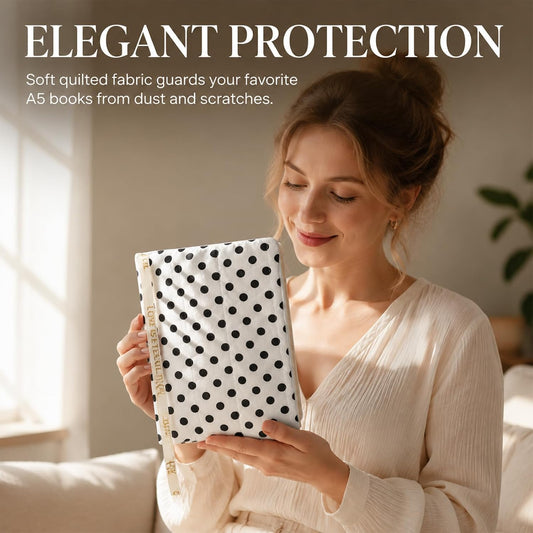 Housse de livre A5 – tissu blanc à pois