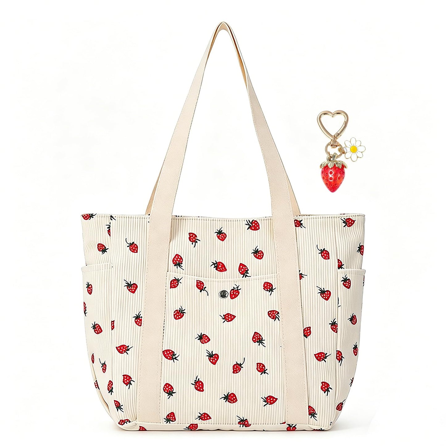 Sac bandoulière velours côtelé – motif fraise