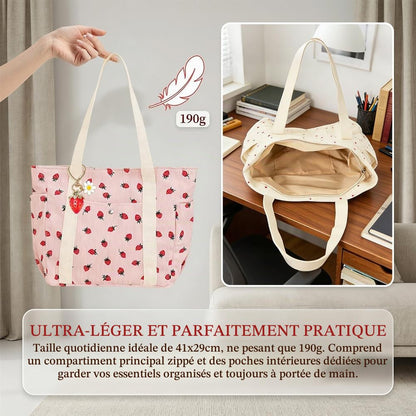 Sac bandoulière velours côtelé – motif fraise
