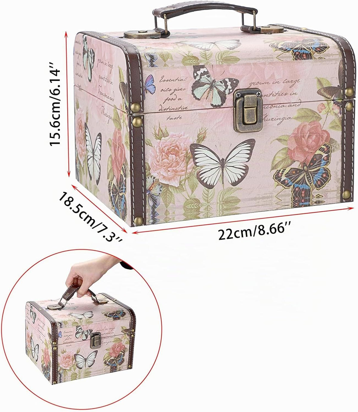Coffret au trésor rétro en bois et similicuir – Papillon