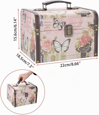 Coffret au trésor rétro en bois et similicuir – Papillon
