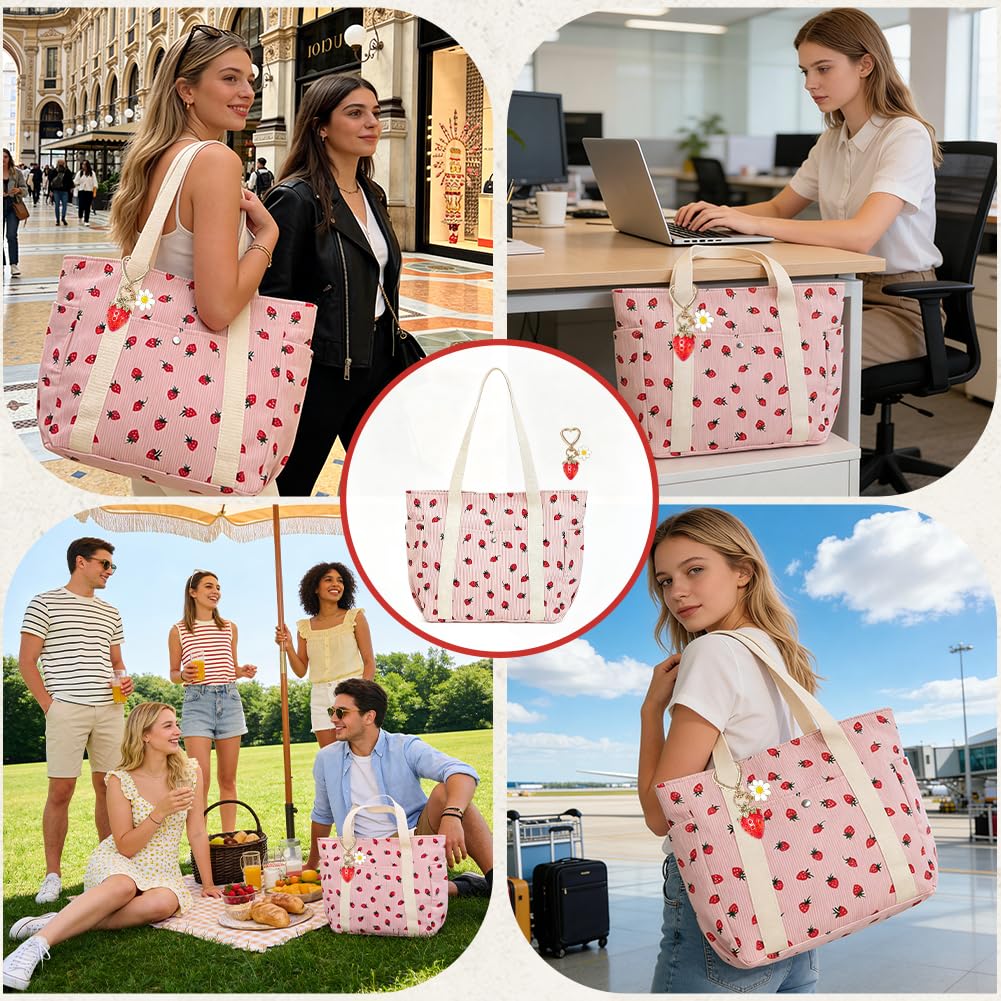 Sac bandoulière velours côtelé – motif fraise