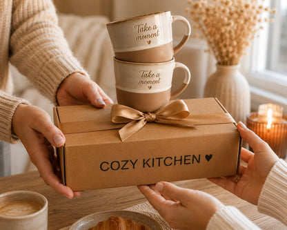 Coffret 2 Mugs céramique 400 ml – Gravure « Take a Moment » | COZY KITCHEN