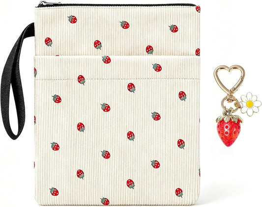 Sac bandoulière velours côtelé – motif fraise
