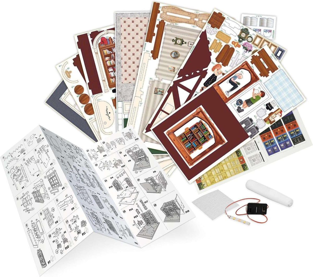 Diorama Librairie miniature en bois avec LED – Kit DIY 148 pièces | Buki