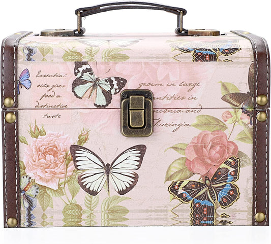 Coffret au trésor rétro en bois et similicuir – Papillon