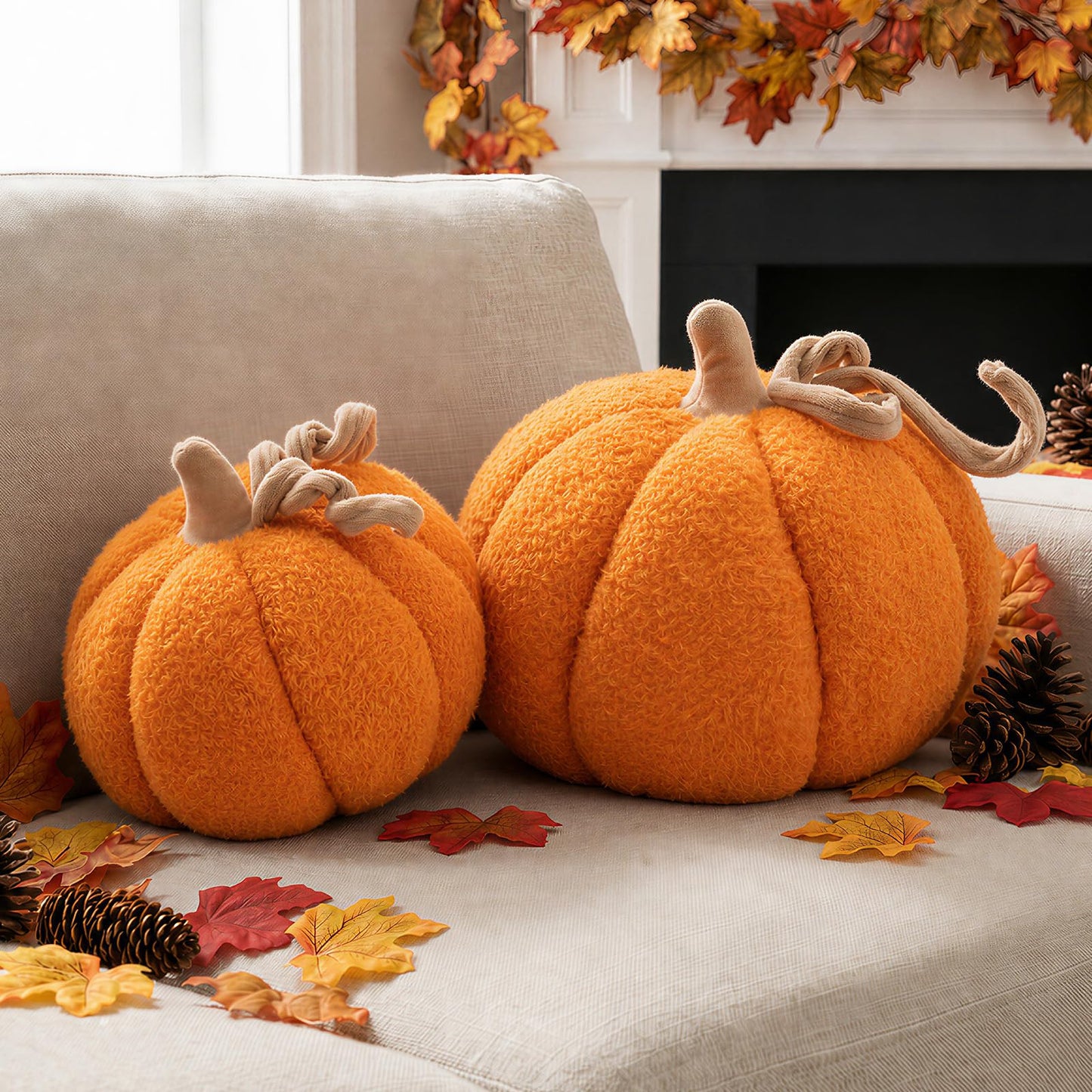 Lot de 2 coussins citrouille d'automne à rayures – Décoration Halloween & Thanksgiving