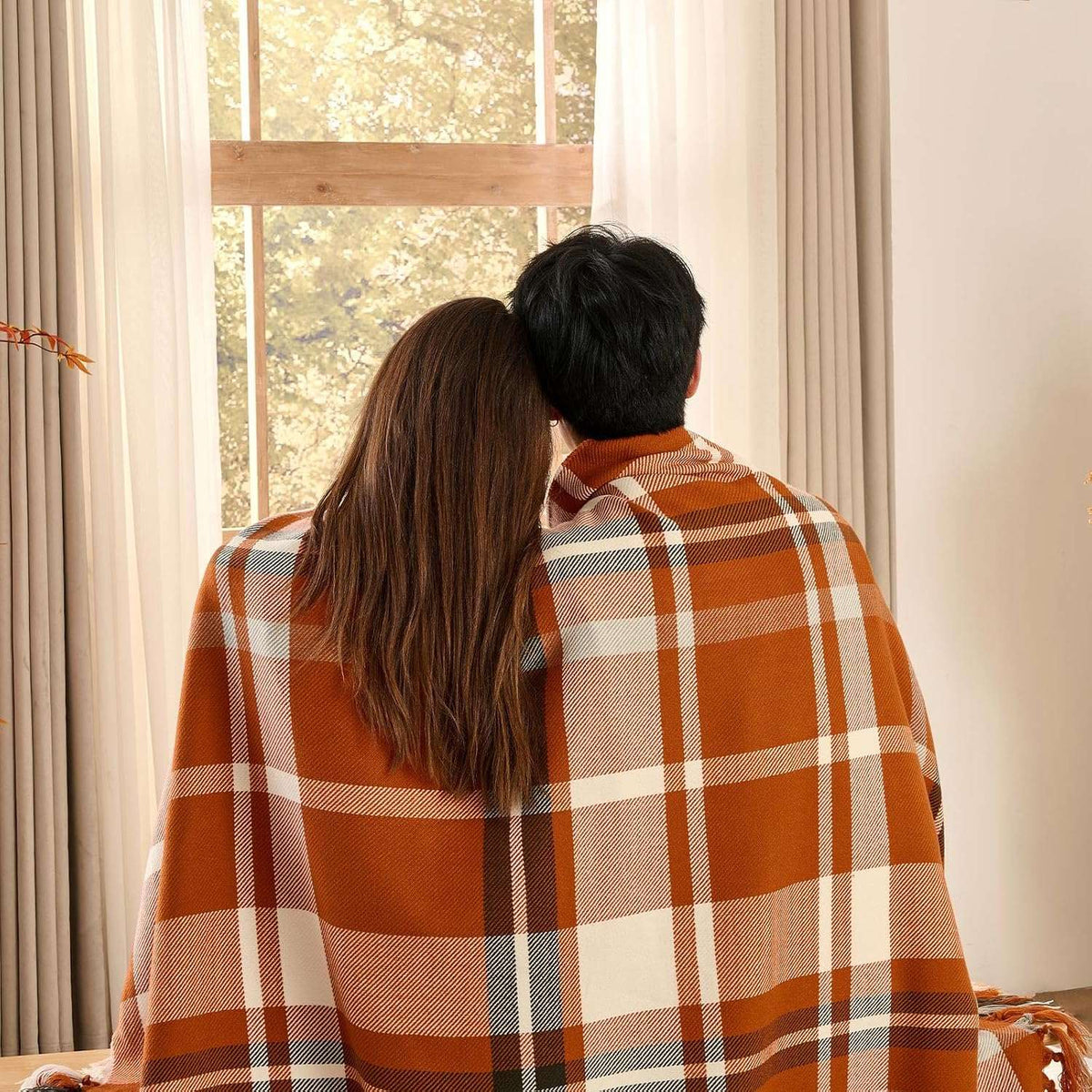 Plaid à carreaux d'Automne – Franges nouées main | Lanpn