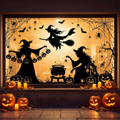 Autocollants de fenêtre Halloween – Lot de 4 feuilles grand format