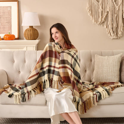 Plaid à carreaux d'Automne – Franges nouées main | Lanpn