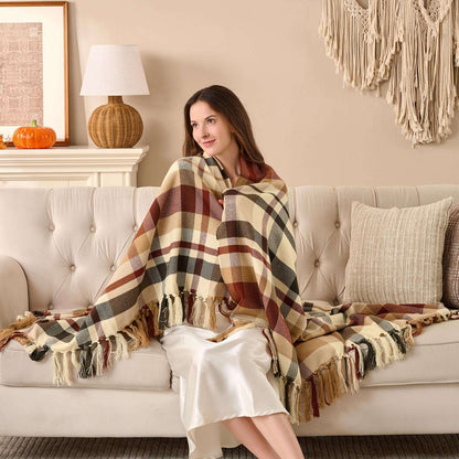 Plaid à carreaux d'Automne – Franges nouées main | Lanpn